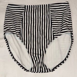 Black and White Striped High-Waisted Bikini Bottom medium